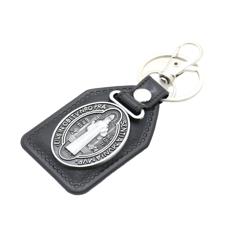 Leather St. Benedict Keychain