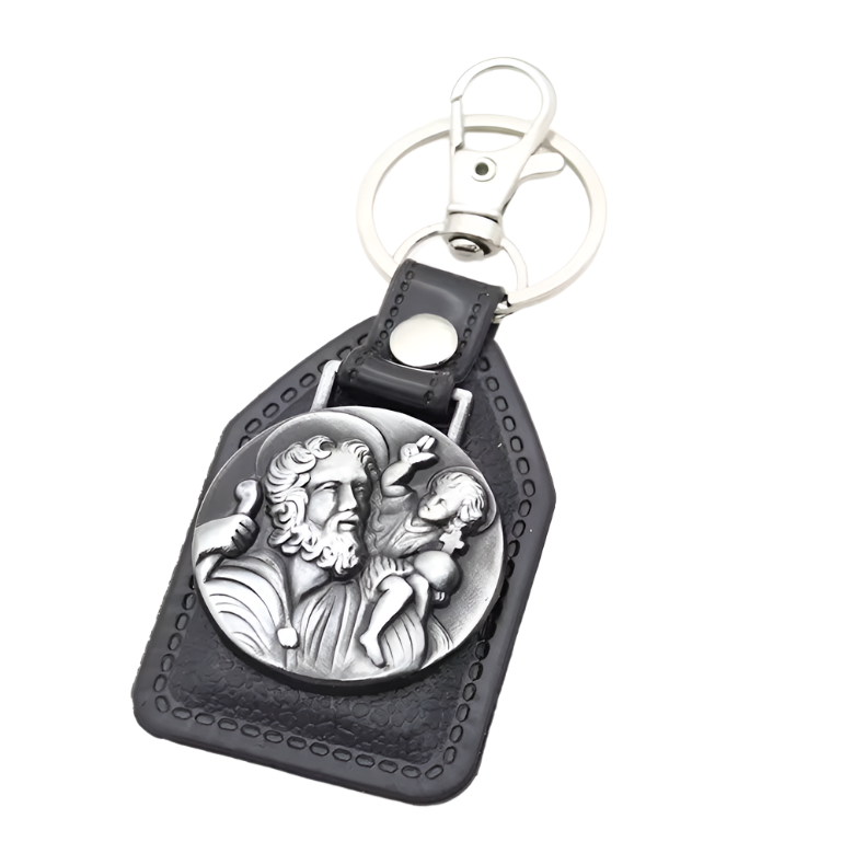 Leather St. Christopher Keychain